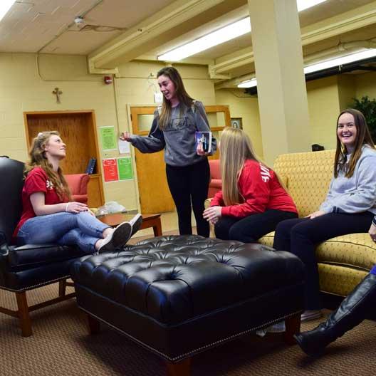 Students hanging out in St. Martin's Memorial Hall